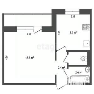 1-к квартира, вторичка, 33м2, 8/9 этаж