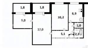 3-к квартира, вторичка, 53м2, 3/9 этаж