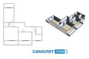 3-к квартира, вторичка, 71м2, 2/9 этаж