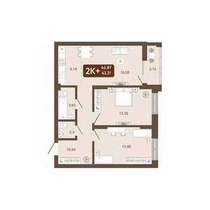 2-к квартира, вторичка, 67м2, 22/25 этаж