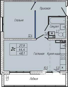 1-к квартира, вторичка, 48м2, 12/17 этаж