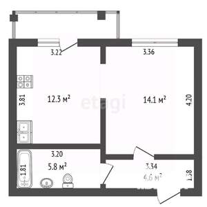 1-к квартира, вторичка, 37м2, 9/12 этаж