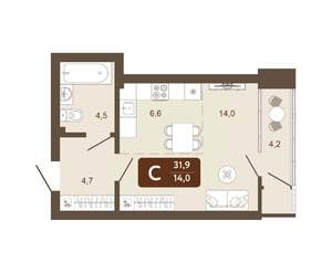 Студия квартира, вторичка, 32м2, 13/25 этаж