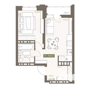 1-к квартира, вторичка, 39м2, 5/16 этаж