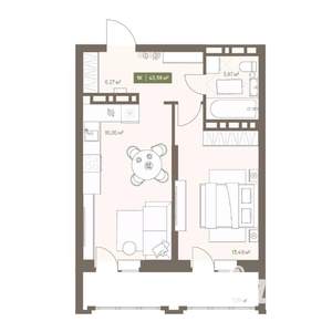 1-к квартира, вторичка, 43м2, 5/16 этаж