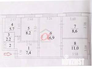 4-к квартира, вторичка, 61м2, 1/5 этаж