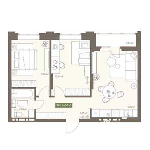 2-к квартира, вторичка, 55м2, 12/16 этаж