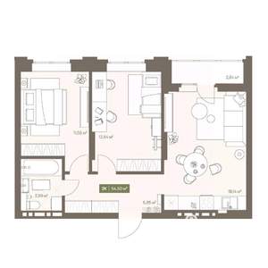 2-к квартира, вторичка, 55м2, 13/16 этаж