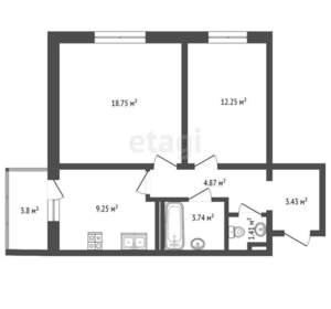 2-к квартира, вторичка, 54м2, 13/16 этаж