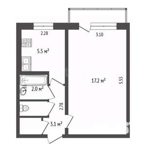 1-к квартира, вторичка, 30м2, 5/5 этаж