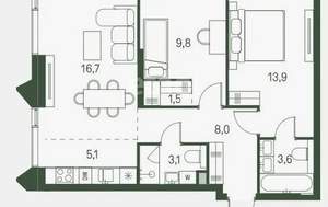 3-к квартира, вторичка, 62м2, 13/16 этаж