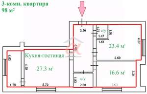 3-к квартира, вторичка, 98м2, 2/3 этаж