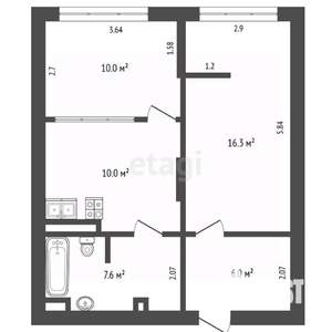 2-к квартира, вторичка, 50м2, 13/13 этаж