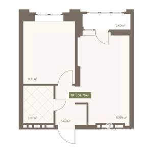 1-к квартира, вторичка, 35м2, 3/16 этаж