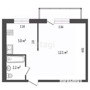 1-к квартира, вторичка, 34м2, 7/9 этаж