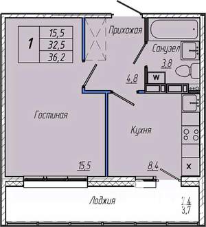 1-к квартира, вторичка, 36м2, 2/17 этаж