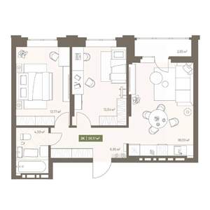 2-к квартира, вторичка, 56м2, 3/16 этаж