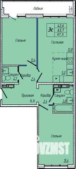 2-к квартира, вторичка, 68м2, 16/17 этаж
