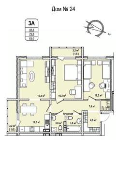 3-к квартира, строящийся дом, 83м2, 9/17 этаж