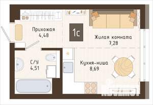 Студия квартира, вторичка, 25м2, 2/7 этаж