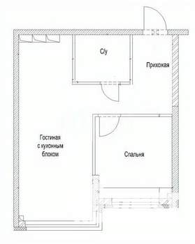 2-к квартира, вторичка, 43м2, 1/8 этаж
