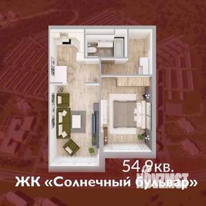 1-к квартира, строящийся дом, 55м2, 2/8 этаж