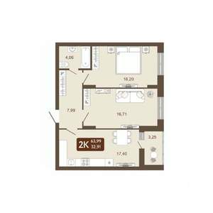 2-к квартира, вторичка, 64м2, 15/20 этаж