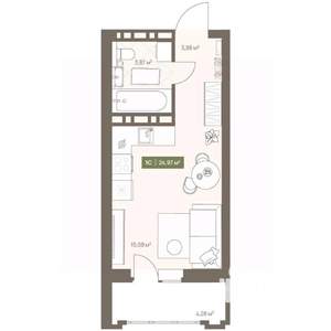 Студия квартира, вторичка, 25м2, 6/16 этаж