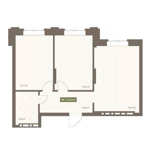 2-к квартира, вторичка, 55м2, 1/16 этаж