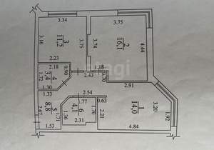 3-к квартира, вторичка, 61м2, 4/16 этаж