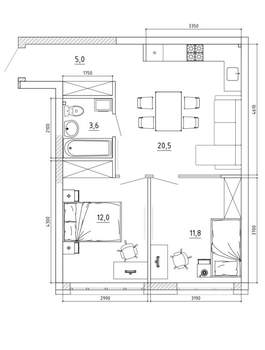 2-к квартира, вторичка, 53м2, 3/8 этаж