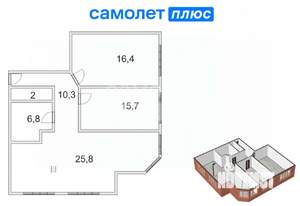 3-к квартира, вторичка, 84м2, 7/12 этаж