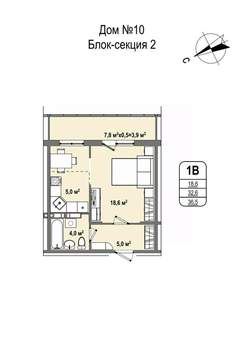 1-к квартира, строящийся дом, 37м2, 4/16 этаж