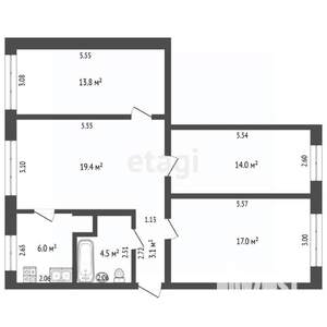 4-к квартира, вторичка, 78м2, 1/6 этаж