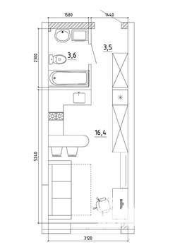 1-к квартира, вторичка, 24м2, 5/8 этаж