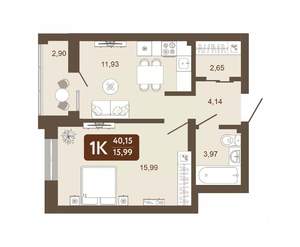 1-к квартира, вторичка, 40м2, 23/25 этаж