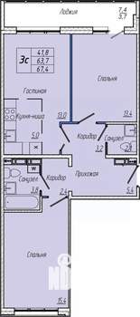 2-к квартира, вторичка, 68м2, 6/17 этаж