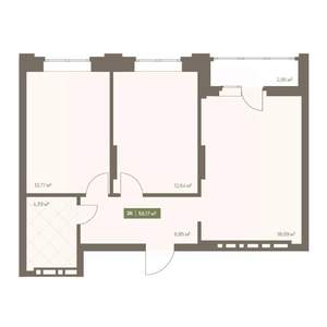 2-к квартира, вторичка, 56м2, 12/16 этаж