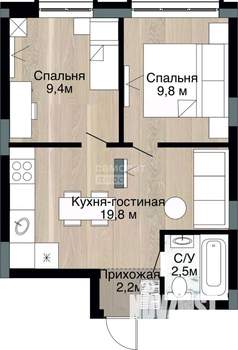 2-к квартира, строящийся дом, 45м2, 3/15 этаж