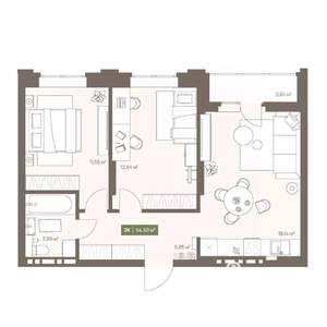 2-к квартира, вторичка, 55м2, 15/16 этаж