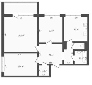 3-к квартира, вторичка, 61м2, 3/5 этаж
