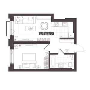 2-к квартира, строящийся дом, 45м2, 2/16 этаж