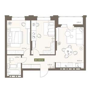 2-к квартира, вторичка, 56м2, 6/16 этаж