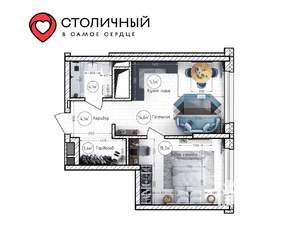 2-к квартира, вторичка, 47м2, 3/25 этаж