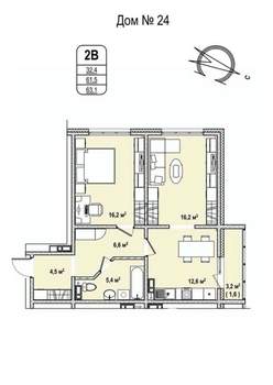 2-к квартира, строящийся дом, 63м2, 11/17 этаж
