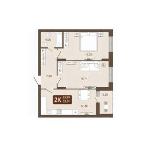 2-к квартира, вторичка, 64м2, 15/20 этаж