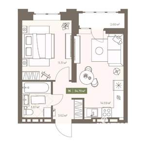 1-к квартира, вторичка, 35м2, 9/16 этаж