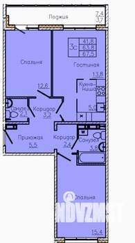 3-к квартира, сданный дом, 68м2, 11/14 этаж