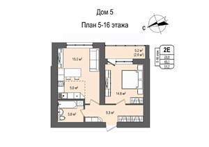 2-к квартира, строящийся дом, 52м2, 12/16 этаж