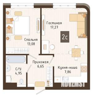 1-к квартира, вторичка, 50м2, 5/7 этаж